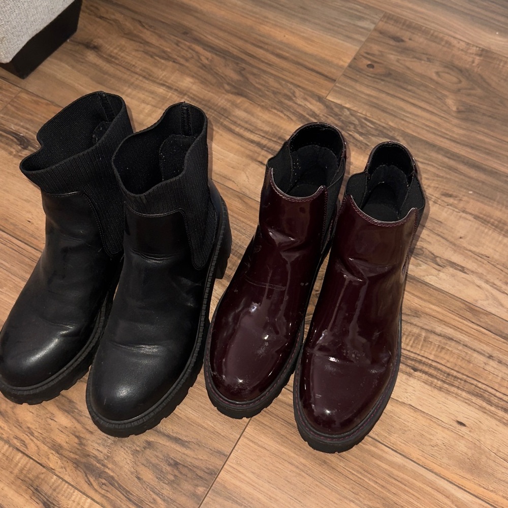 Black and Burgundy Ankle Boots